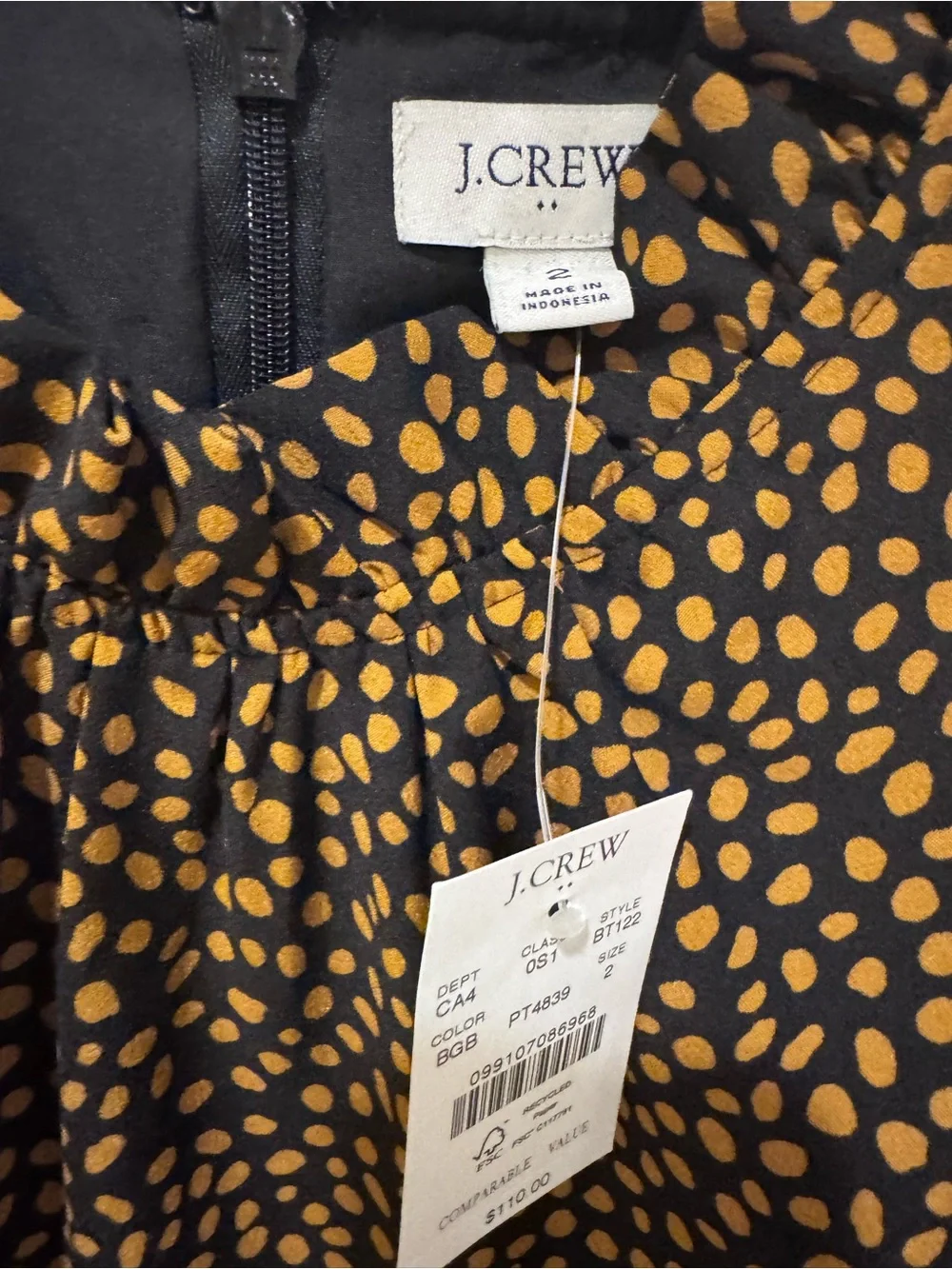 J. Crew Black Shift Dress with Tan Dot Print